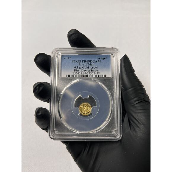 RARE 2017 Isle of Man 0.5 Gram Gold Angel First Day Issue PCGS PR69DCAM - Picture 3 of 4